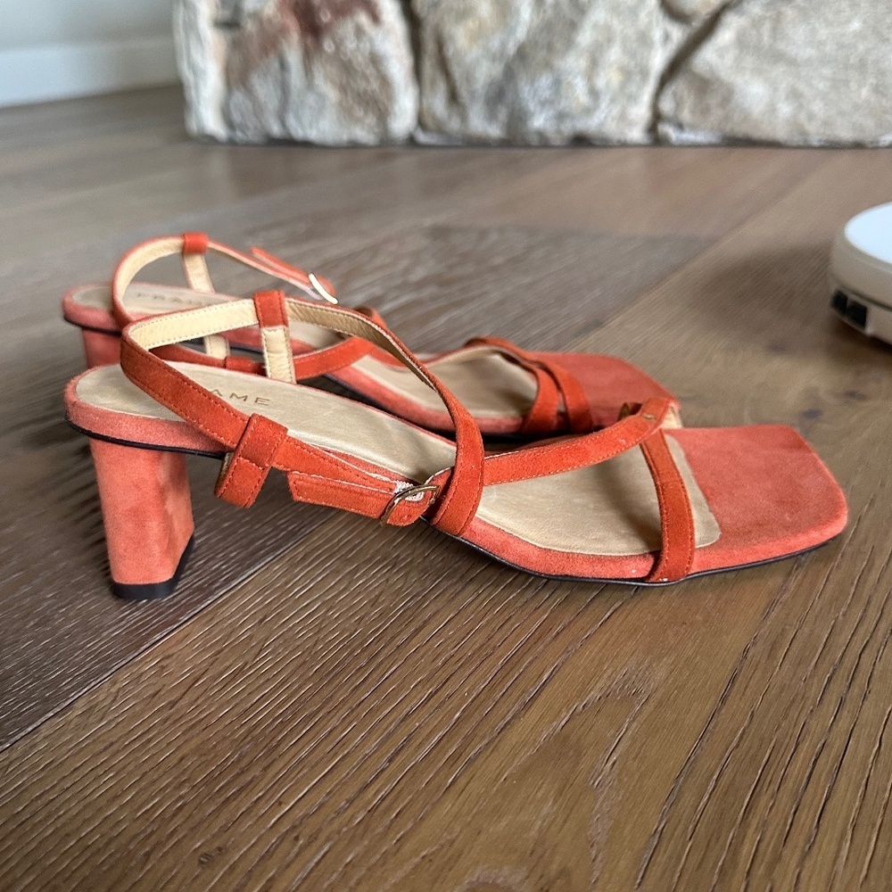 FRAME Le Braxton Strappy Sandal Orange Suede Block Heel EU 36 / US 5.5 NEW - Picture 8 of 11